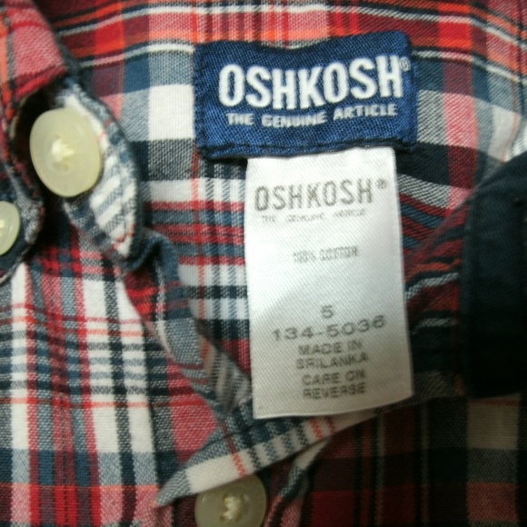 Oshkosh Boys Shirt Button Down Plaid Red Navy Long Sleeve Size 5 - Picture 5 of 10